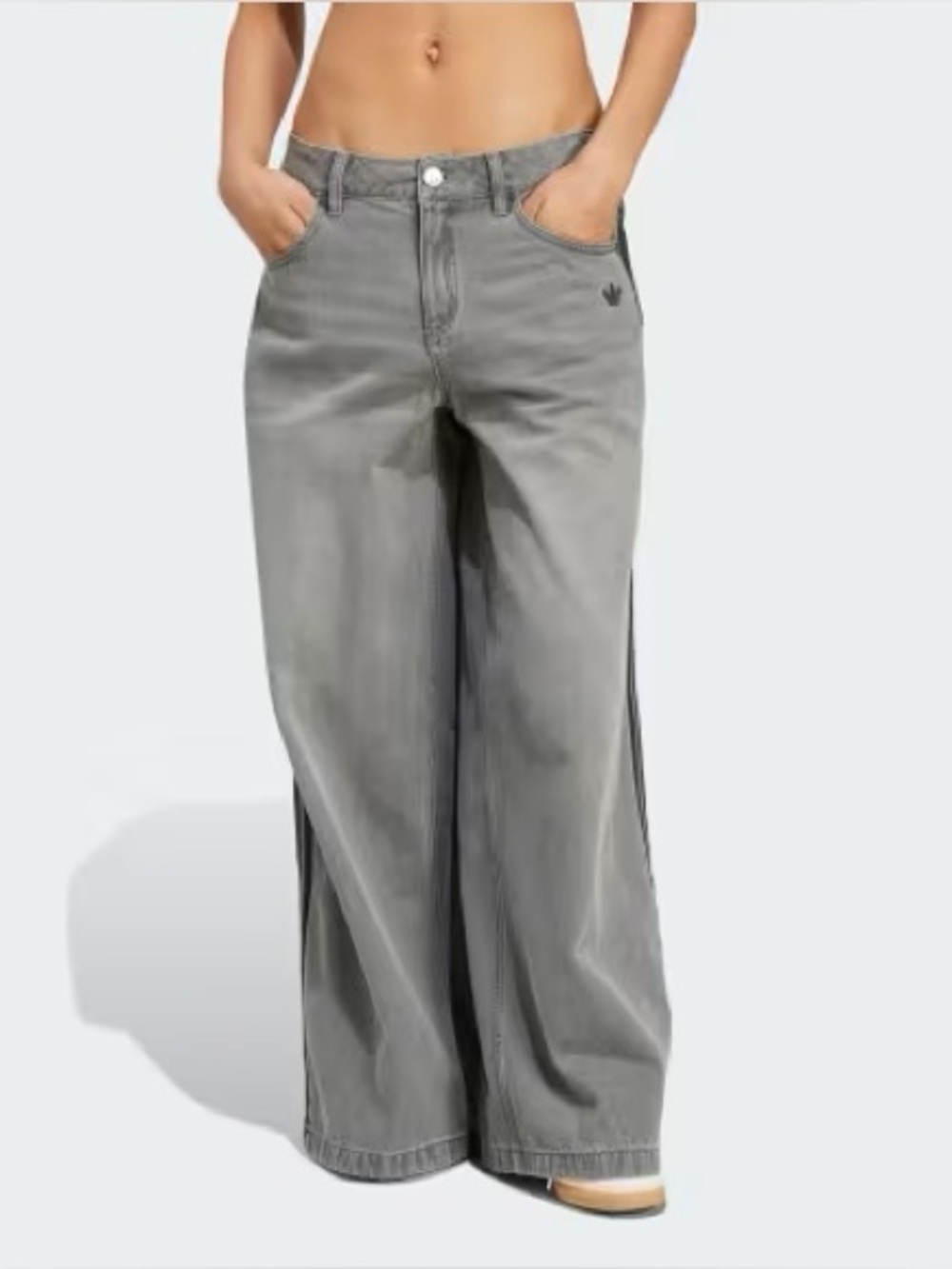 Adidas Grey Washed Wide Leg Adilenium Low Rise Loose Denim Jean Pants